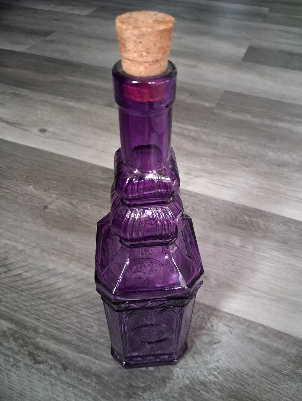 Purple Decorative Glass Bottle with Cork Stopper - Home Accents